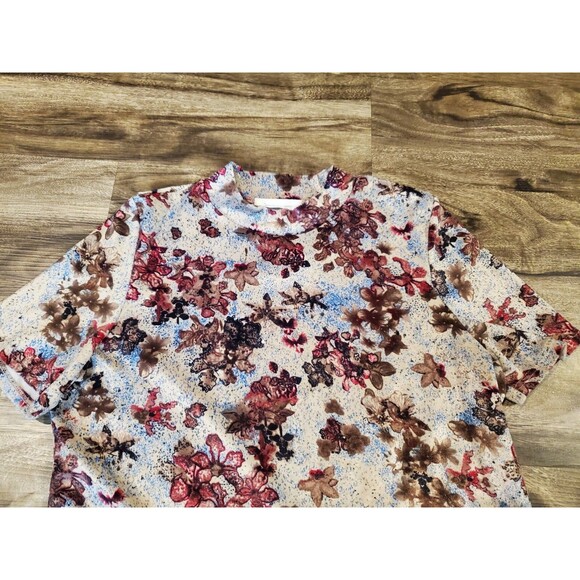 Entro Women's Small Velour Top Floral Mock Neck High Neck Peplum Fit&Flare SS - Picture 3 of 6